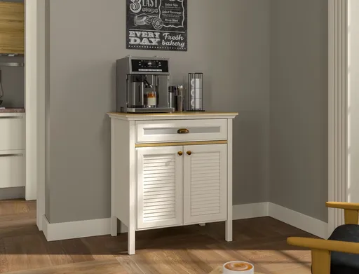 Dulap de bar pentru cafea, Hanah Home, FRN-21035, 80.4x90.1x52.1 cm, PAL, Crem / Stejar / Gri