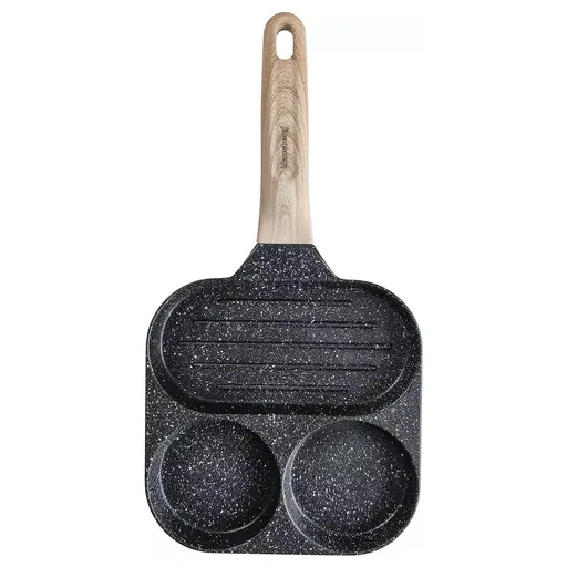 Tigaie cu 3 sectiuni Klausberg KB 7816, 36 cm, Acoperire neaderenta marmura, Maner din lemn, Inductie, Negru