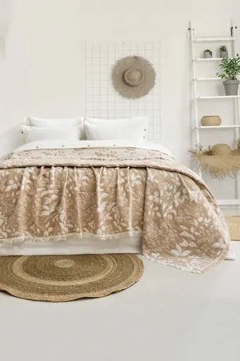 Set cuvertura de pat dubla 3 piese, L'essentiel Maison, Amore, Bumbac , Bej