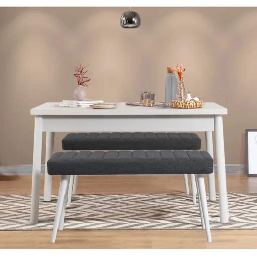 Set masa si 2 banci, Hanah Home, Costa 1053, Alb / Antracit