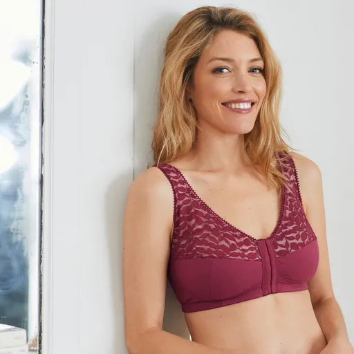 Sutien din bumbac și dantelă, închidere frontală, fără armătură