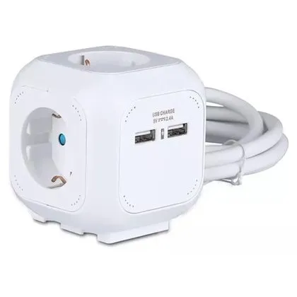 Prelungitor cubic 3X1.5MM 1.4M 4 cai 16A + 2 USB 2.1A V-TAC SKU-8800