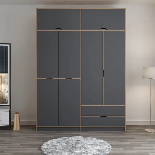 Dulap pentru haine, Hanah Home, Elina, 185x253x52 cm, Antracit / Dore