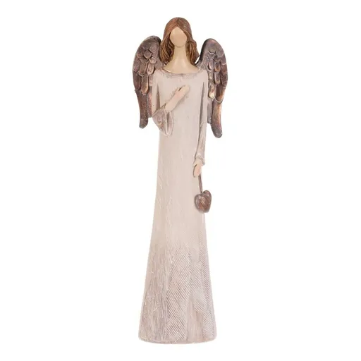 Înger din poliresină cu inimă, 20 cm, bej-măduvă