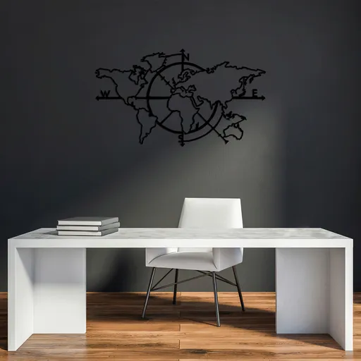 Decoratiune de perete, World Map 8, Dimensiune: 118 x 68 cm, Negru