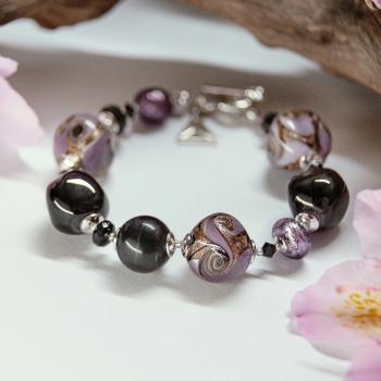 Lampglas Brățară frumoasă Lavender Charm cu argint pur în perle Lampglas BCQ13