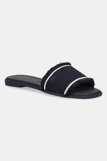 Šľapky Tommy Hilfiger FRINGE CANVAS FLAT SANDAL tmavomodrá farba, FW0FW08908