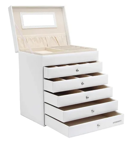 Troli Cutie de bijuterii de design albă cu oglindă