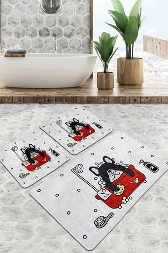 Set covorase de baie, L'essentiel Maison, Dogs Shower Djt, Poliester, Multicolor