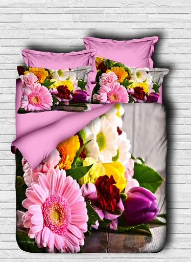 Lenjerie de pat dubla King (EU) (ES), 3 piese, L'essentiel Maison, 143, Pink / Yellow / Purple / White