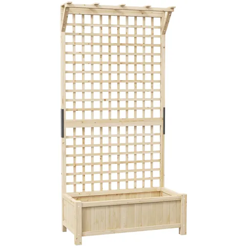 Outsunny Jardiniere înălțată cu spalier și acoperiș, ghiveci, pat de flori, rezistent la intemperii, lemn, 90 x 45 x 183 cm, lemn natural | Aosom Roma