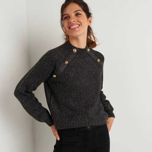 Pulover cu nasturi, model neted și fir strălucitor