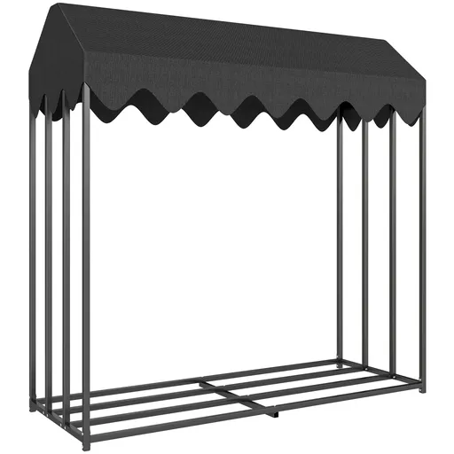 Outsunny Suport lemne exterior, raft pentru lemne cu husă de protecție 600D Oxford capacitate 1,9 m³, oțel 186x70x185cm negru | Aosom Romania