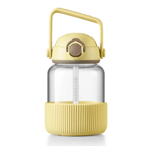 Sticla Buydeem DG78-MY, Pai pop-up, Maner, Sticla rezistenta la caldura pana la 150°C, Etansare tripla, Galben