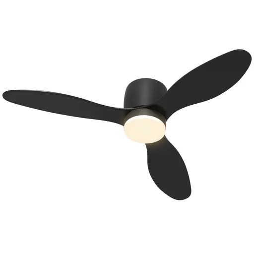 HOMCOM Ventilator de tavan cu lumină și telecomandă, 3 culori de lumină, 6 viteze, Luminozitate reglabilă, Negru | Aosom Romania