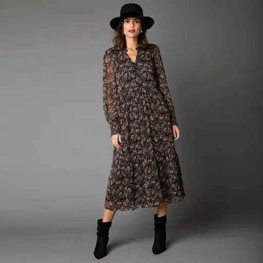 Rochie midi cu volane și imprimeu