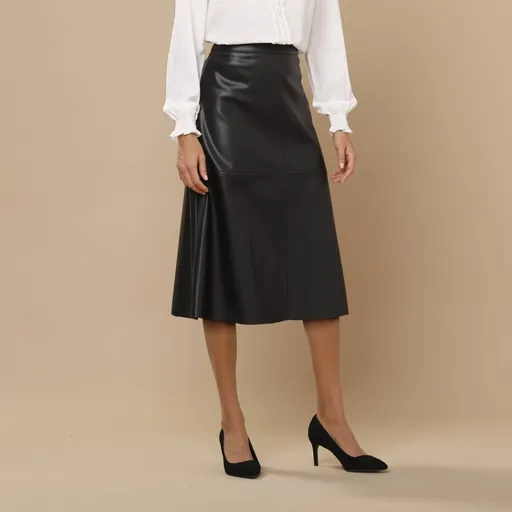 Fustă midi evazată din piele artificială