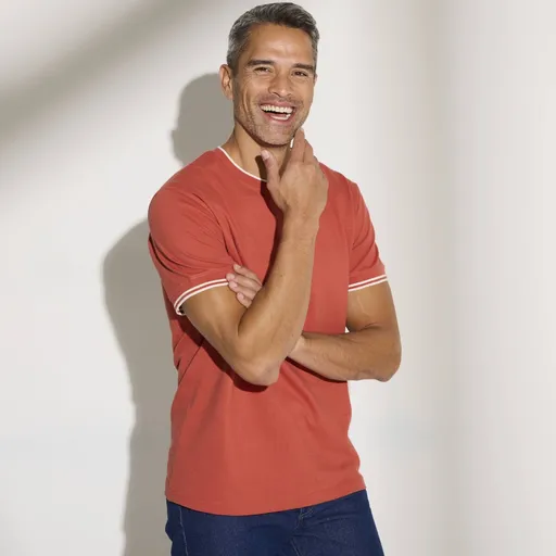 Tricou de culoare solidă din tricot piqué, mâneci scurte