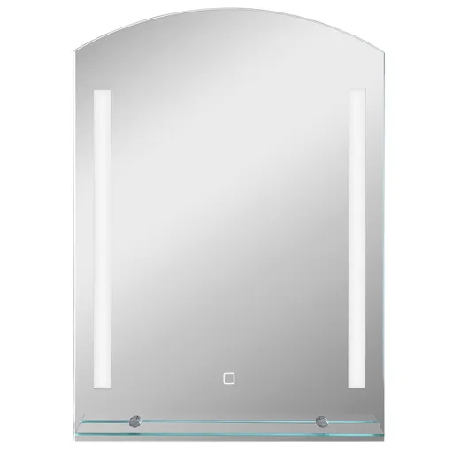 Kleankin Oglindă Baie cu Lumină LED Reglabilă pe 3 Culori și Raft din Sticlă, 50x12x70 cm, Argintiu | Aosom Romania