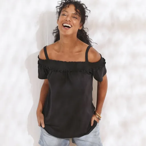 Cămașă de culoare solidă, cu umerii la vedere și cu franjuri