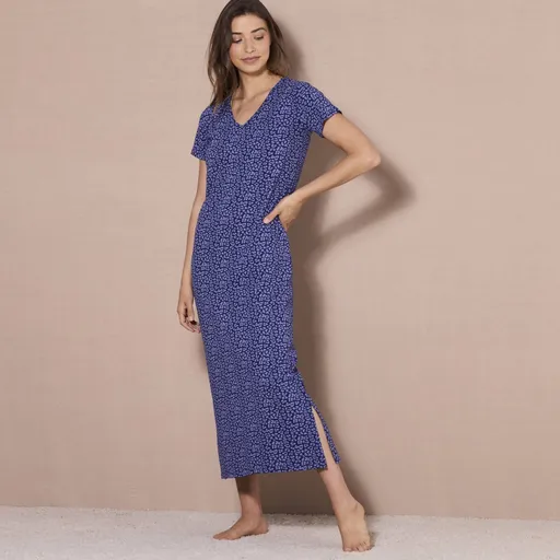 Cămașă de noapte lungă cu mâneci scurte și imprimeu leopard