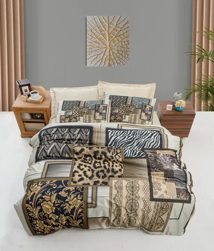 Lenjerie de pat dubla, L'essentiel Maison, 474, Maro / Crem / Bej / Negru