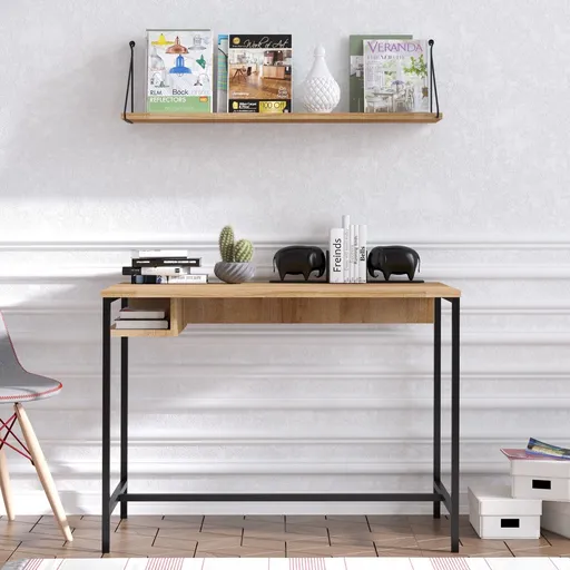 Birou, Hanah Home, Lou, 100x74x60 cm, Stejar safir / negru