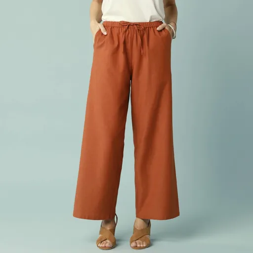 Pantaloni largi pentru corp mic, viscoză-cotton-lin