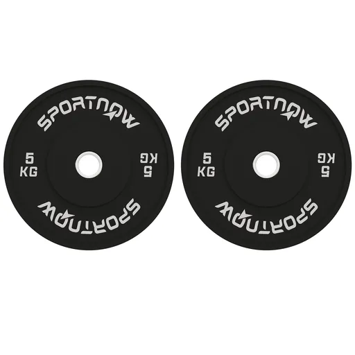 SPORTNOW Set 2 Discuri Greutăți 2x5 kg din Cauciuc cu Orificiu de 5 cm pentru Gantere și Grijuri, Ø45x2 cm, Negru | Aosom Romania