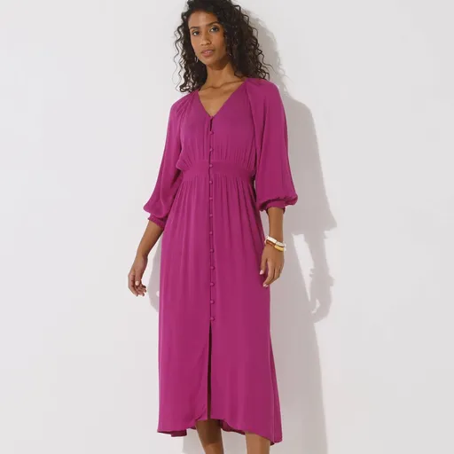 Rochie cu nasturi Crepon lungi de culoare solidă