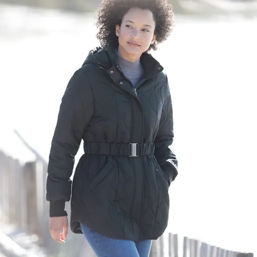 Parka semi-lungă matlasată cu curea