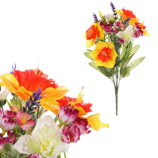 Buchet artificial de narcise cu flori de câmp, 22x 22 x 35 cm