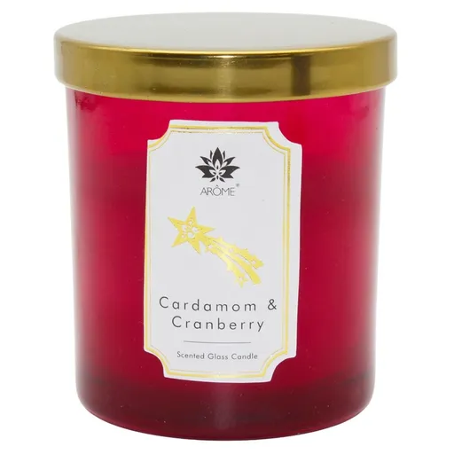 Arome Lumânare în sticlă colorată cu capac,Cardamon & Cranberry, 125 g, roșu