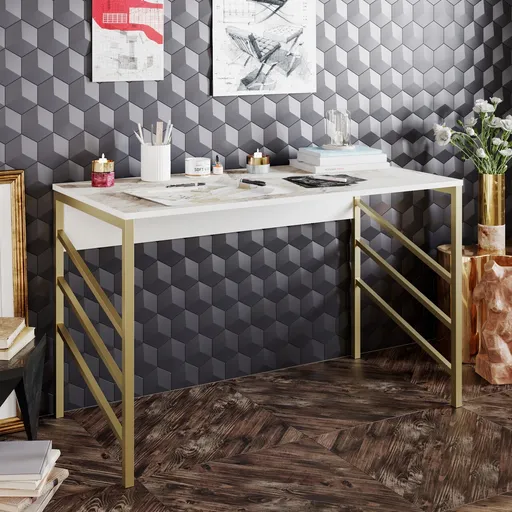 Birou, Hanah Home, Tuna, 120x75x60 cm, Aur/Alb