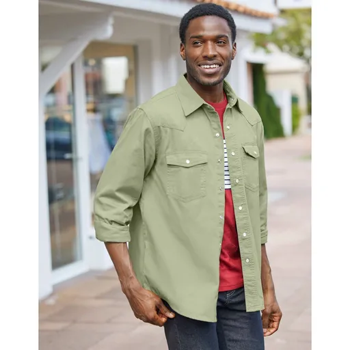 Cămașă din denim cu mâneci lungi, cu petice