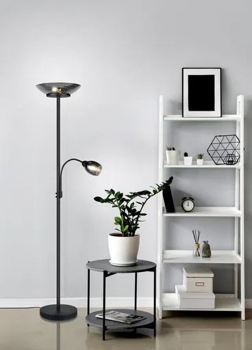 Lampadar Gerry, RL, 34x180 cm, 18W/10W, 2x E27, 1x E14, metal, negru mat/gri