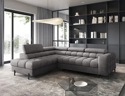 Coltar extensibil stanga 5 locuri ELTAP, LT-04AU, Ferucce, 276x200x93 cm, lemn/poliester, gri