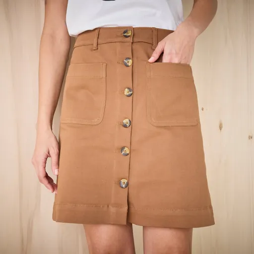 Fustă scurtă evazată cu nasturi, twill