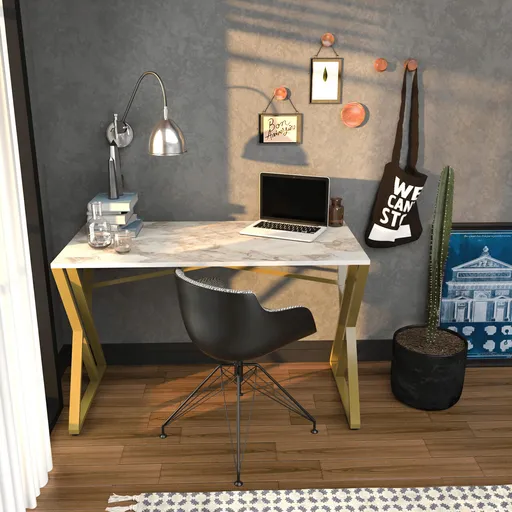 Birou, Hanah Home, Gyza, 120x60x75 cm, Alb/Auriu