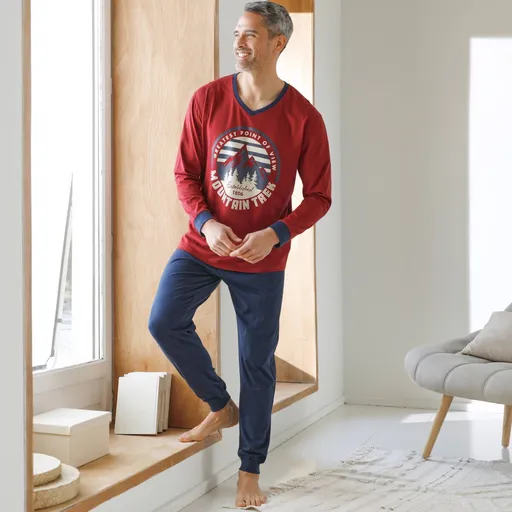 Pijamale cu imprimeu și decolteu în V și pantaloni