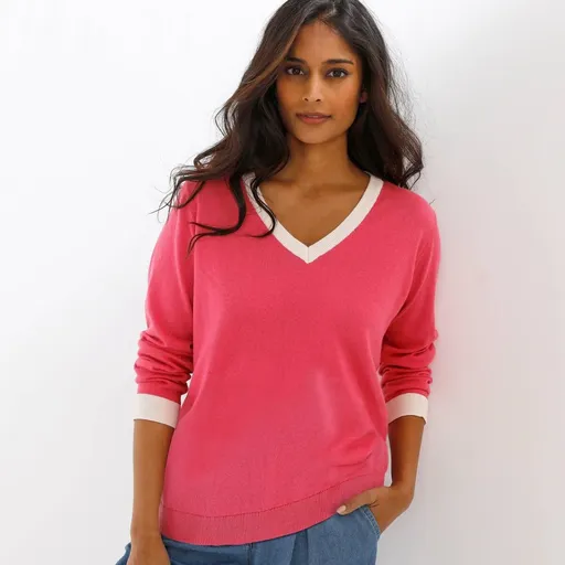 Pulover cu decolteu în V și garnituri contrastante