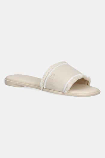 Šľapky Tommy Hilfiger FRINGE CANVAS FLAT SANDAL béžová farba, FW0FW08908