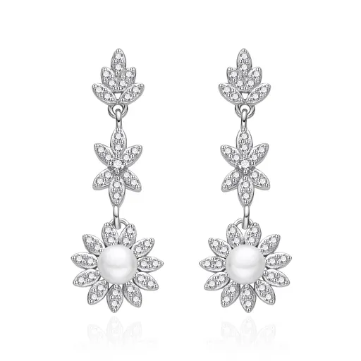 Agato Cercei de lux din argint cu zircon și perlă AGT-E160PW-P