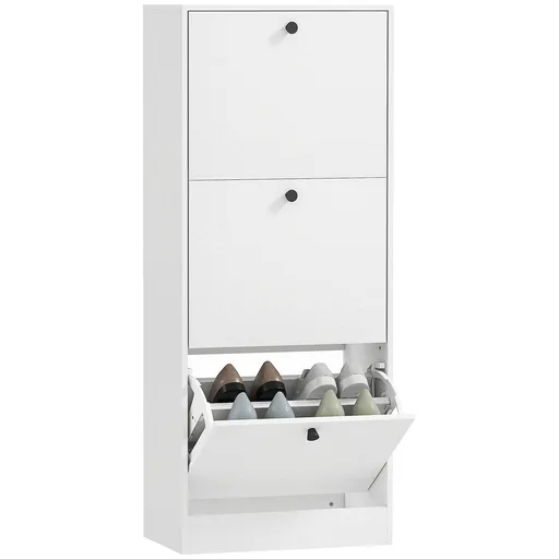 HOMCOM Dulap cu 3 Uși Rabatabile Rafturi Ajustabile și Design Compact 47x28x115 cm Alb cu Inserții de Lemn | Aosom Romania