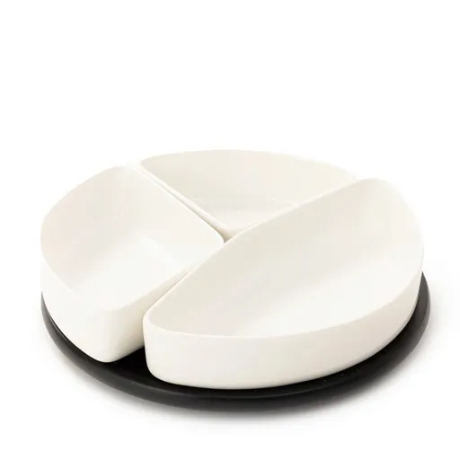 Set 3 boluri servire cu suport Felko, Homla, 24 cm, portelan/plastic, alb/negru