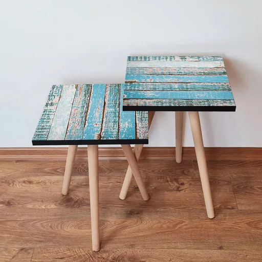 Set masute 2 piese, Hanah Home, 2Shp6, Albastru/Alb