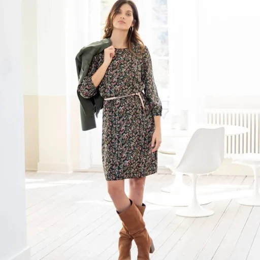 Rochie dreaptă cu mâneci 7/8 cu imprimeu