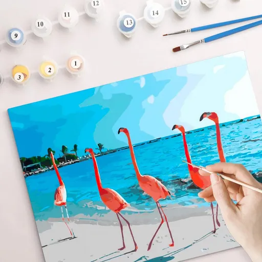 Pictură după numere - Plajă cu flamingo