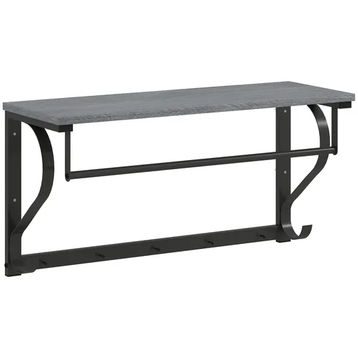 HOMCOM Suport perete garderobă, Cârlige haine montate pe perete, 5 cârlige, raft superior, versatil, Gri | Aosom Romania