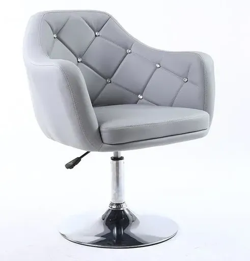 Scaun Coafor Glamour Crystal Gri din Piele Ecologica, Reglabil pe Inaltime